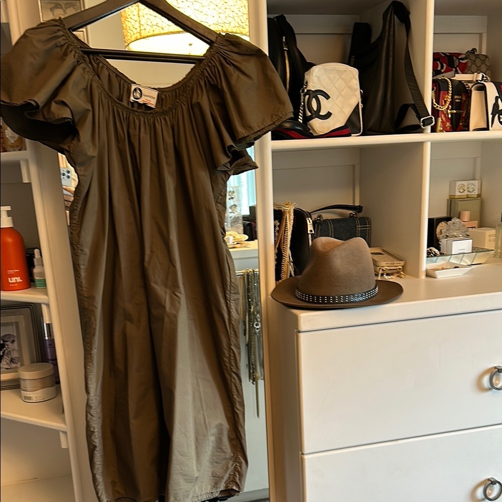 Lanvin Green Ruffled Smocked Midi Dress